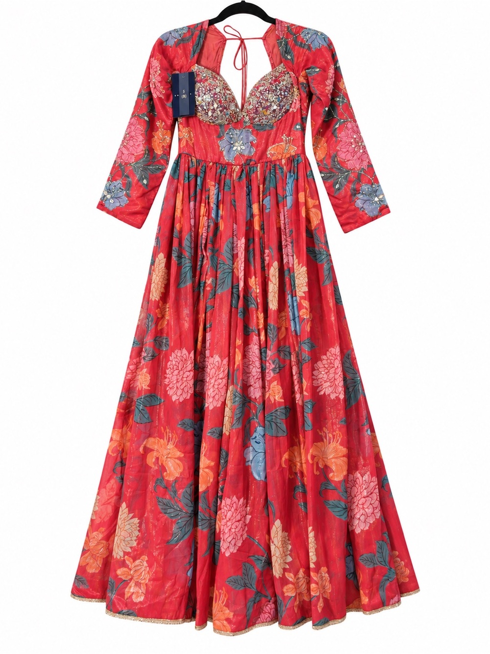 Lashkaraa Fuchsia Floral Embellished Anarkali Maxi Dress Gown S 36 NWT
